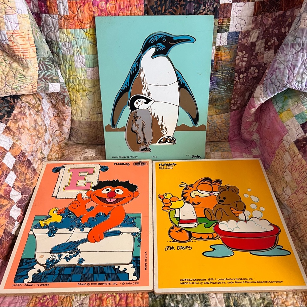 Vintage 1973-1982 Kids Puzzles - Playskool, Garfield, Penguin - 3 Count